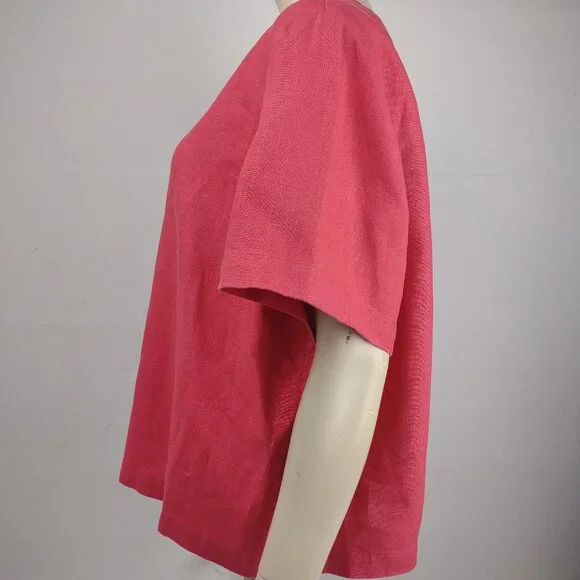 Orvis coral pink 100% Linen round neck button front blouse top ladies XL X-Large - Picture 6 of 7